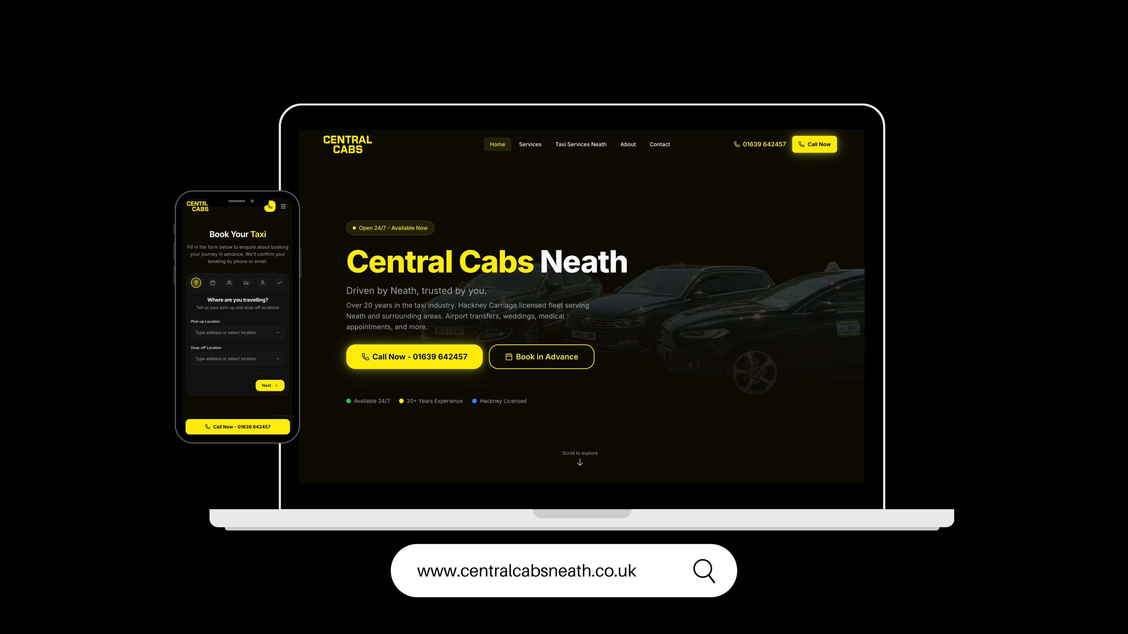 Central Cabs Neath project by WebDev Wales