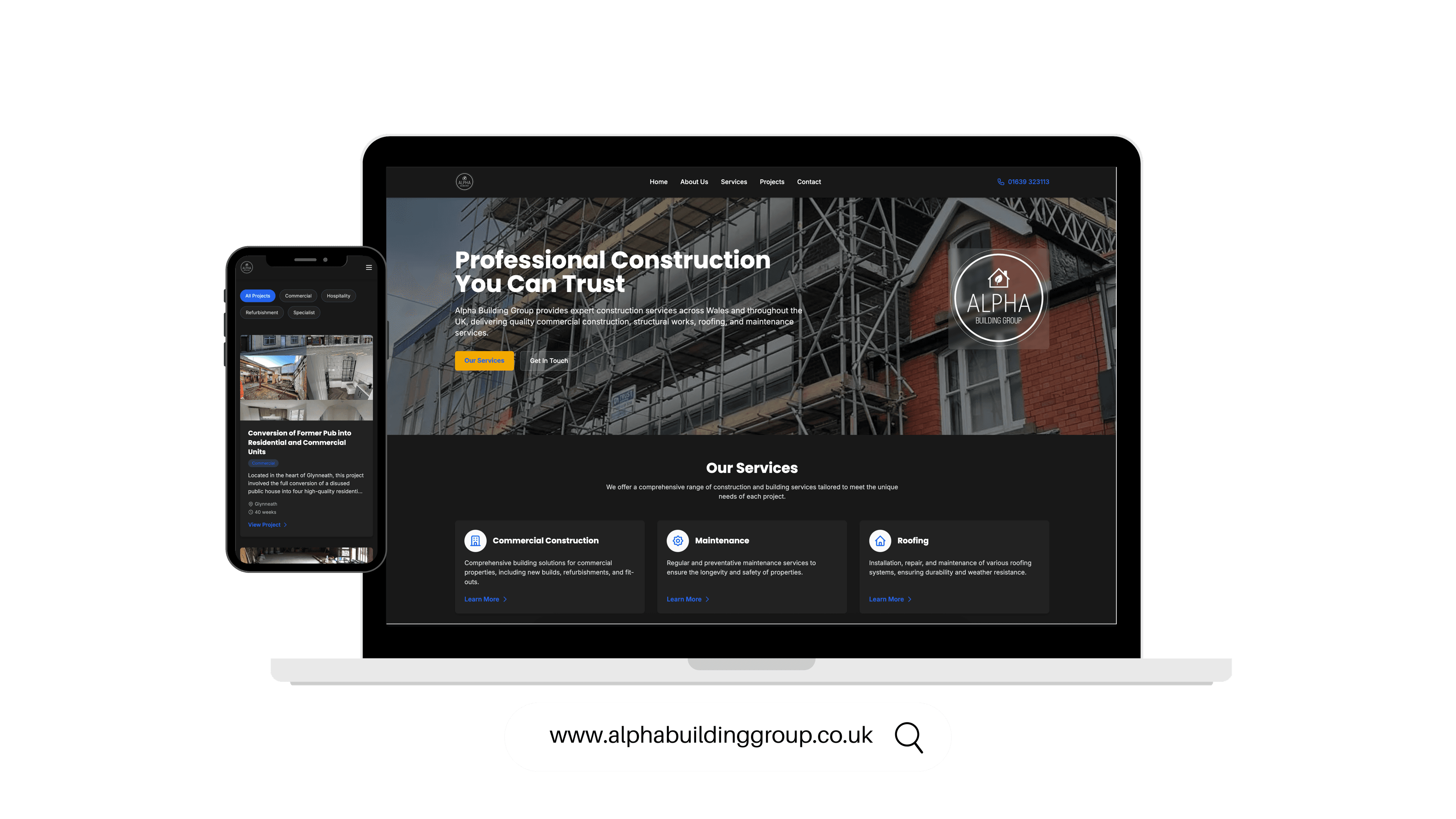 Alpha Building Group: Construction project by WebDev Wales