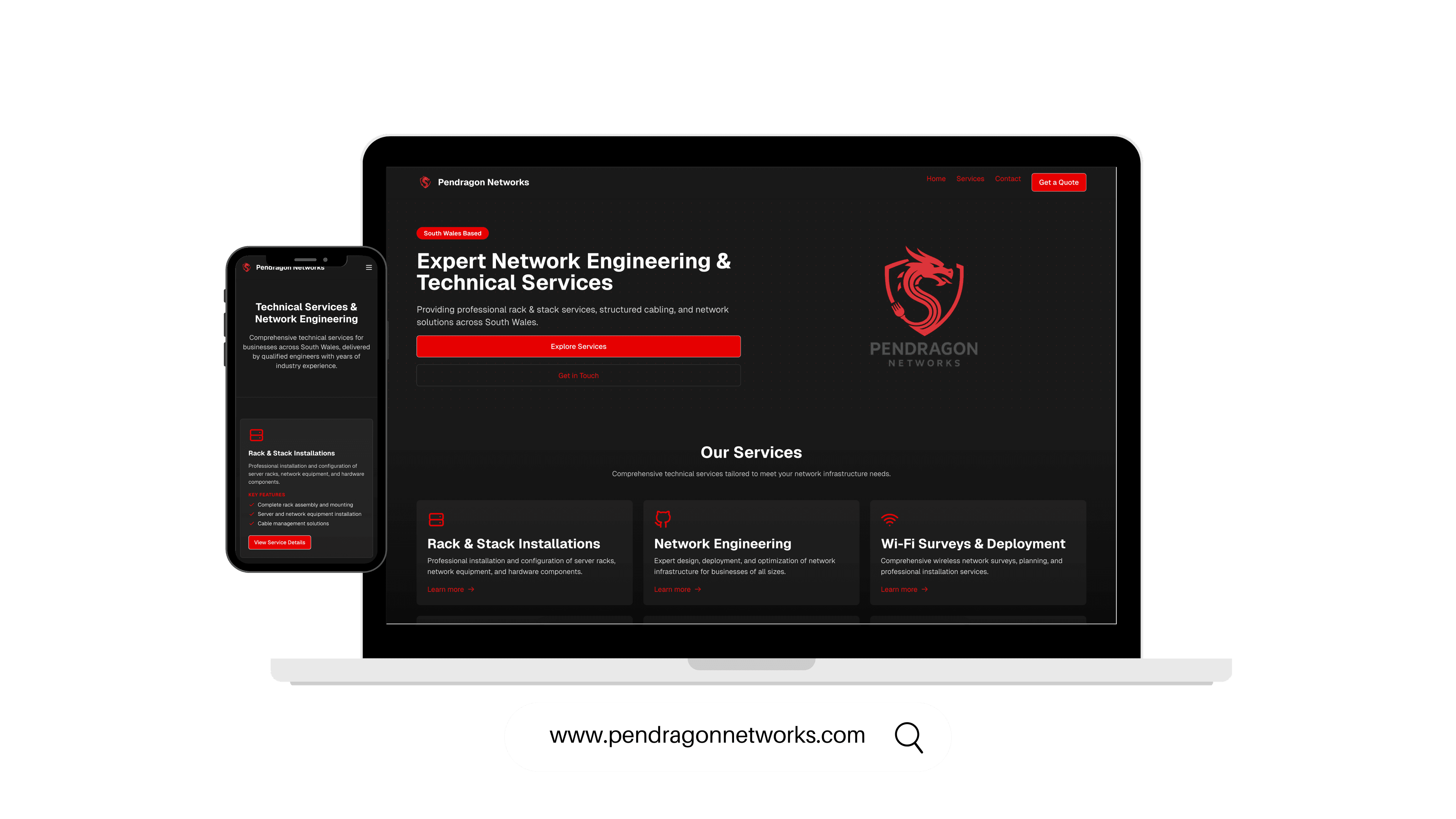 Pendragon Networks: IT Services & Networking project by WebDev Wales