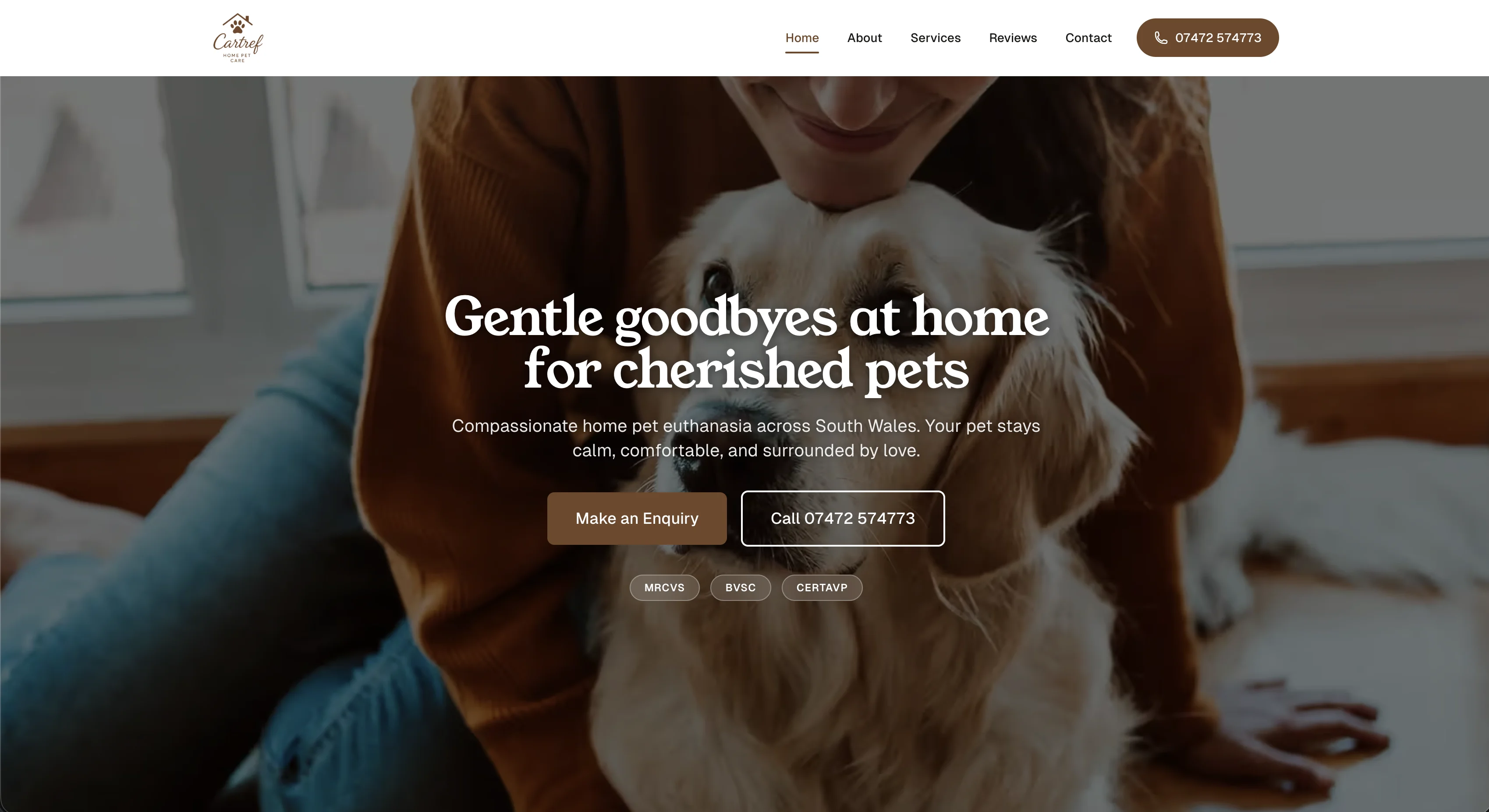 Cartref Home Pet Care website screen 2