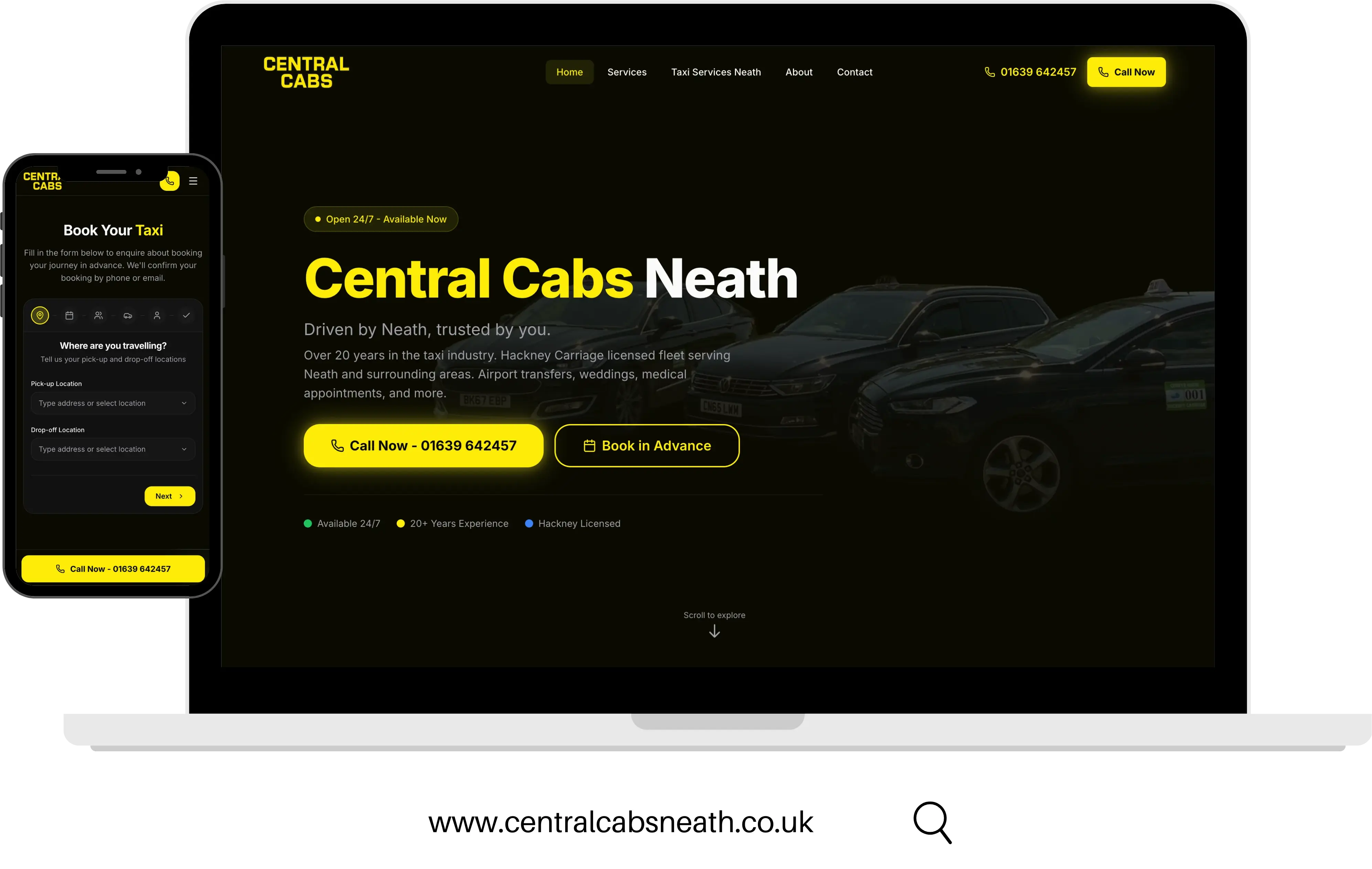 Central Cabs Neath website