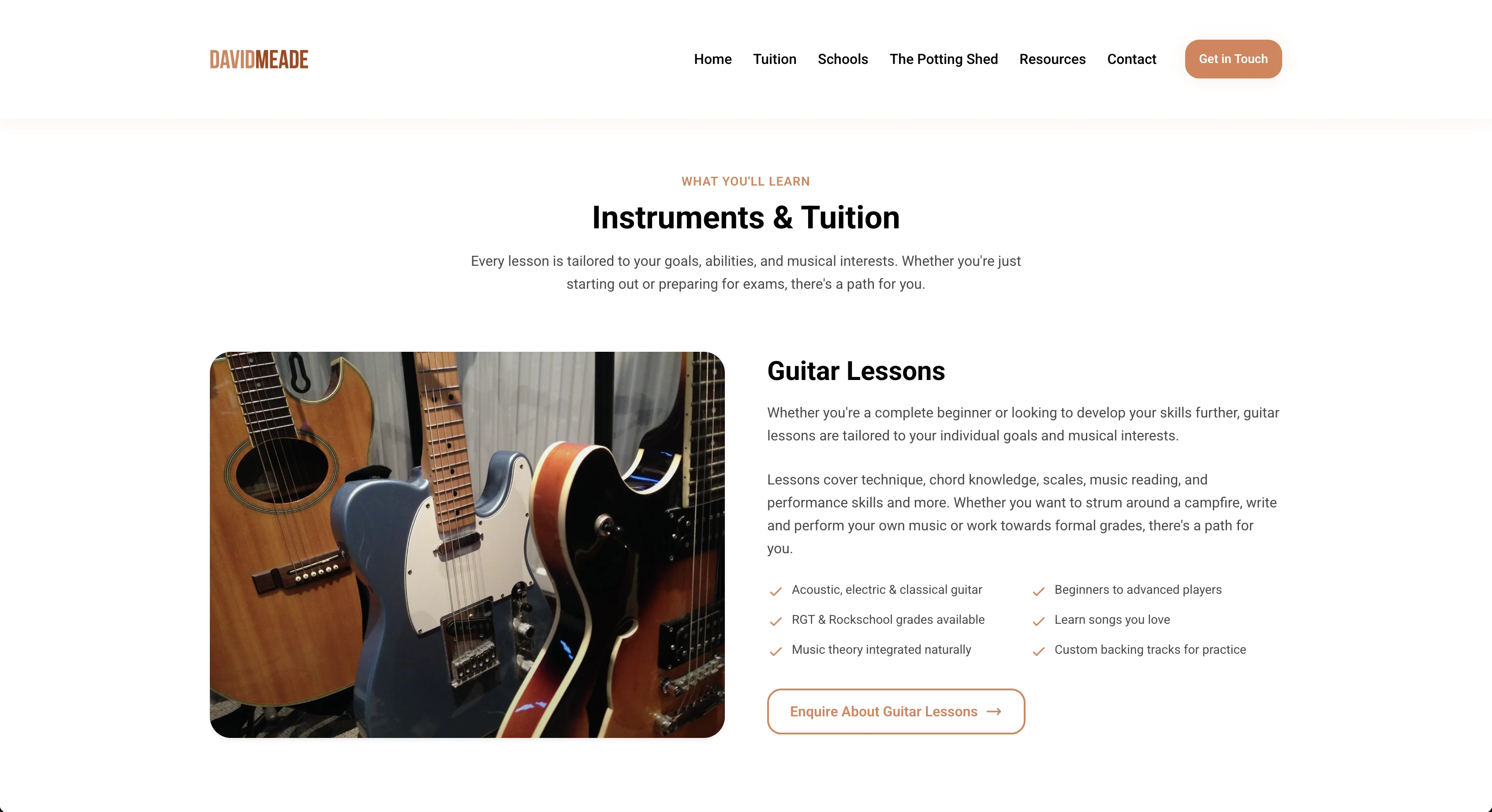 David Meade Guitar Tuition website screen 2