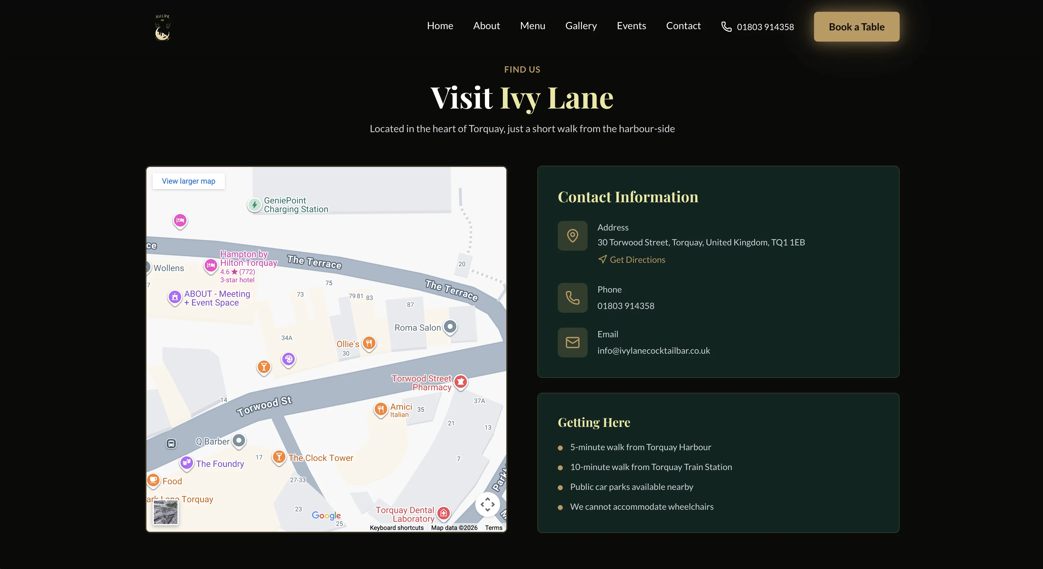 Ivy Lane Cocktail Bar website screen 2