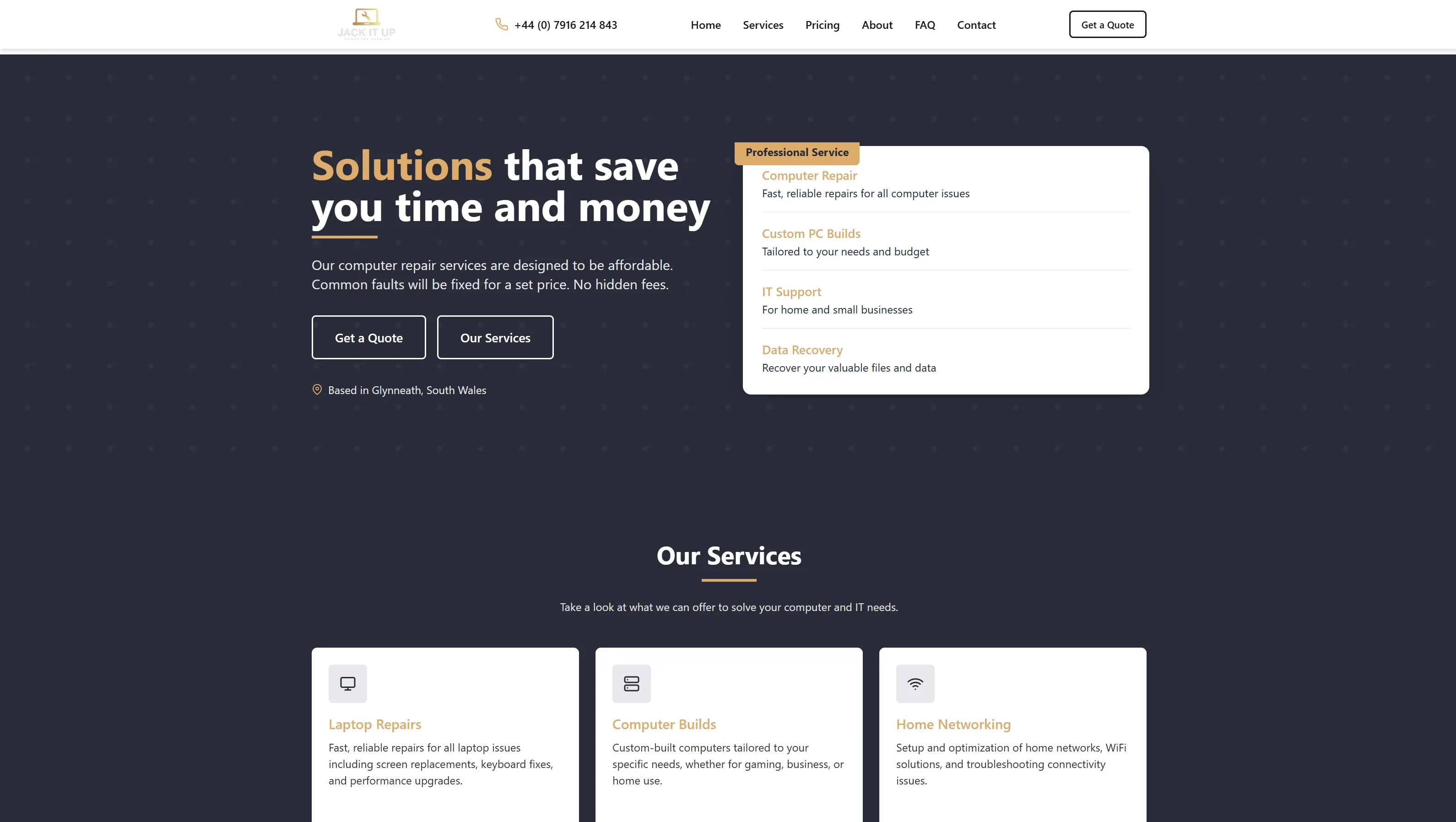 Jack It Up Computer Repairs website screen 2