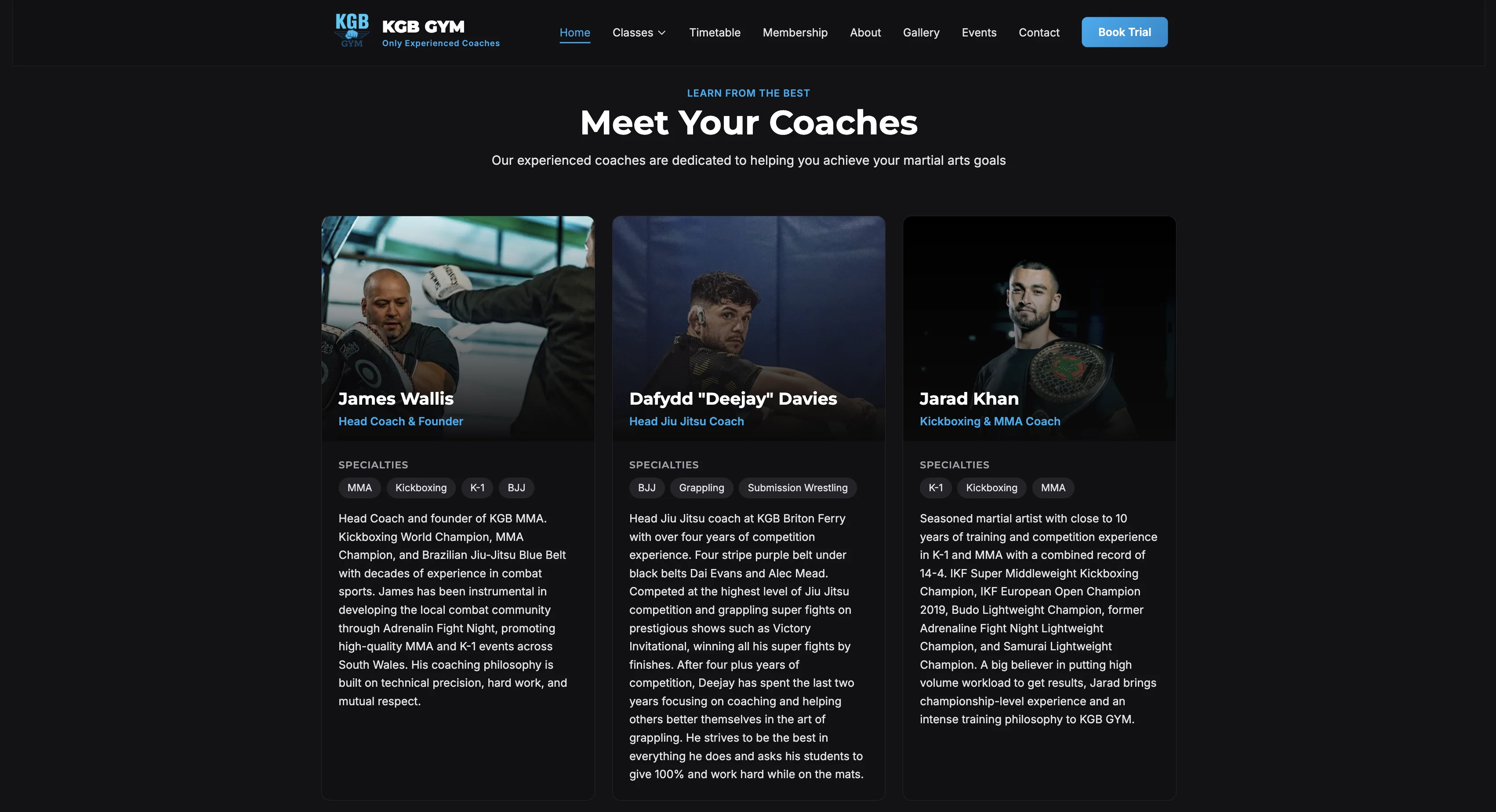 KGB Gym website screen 1