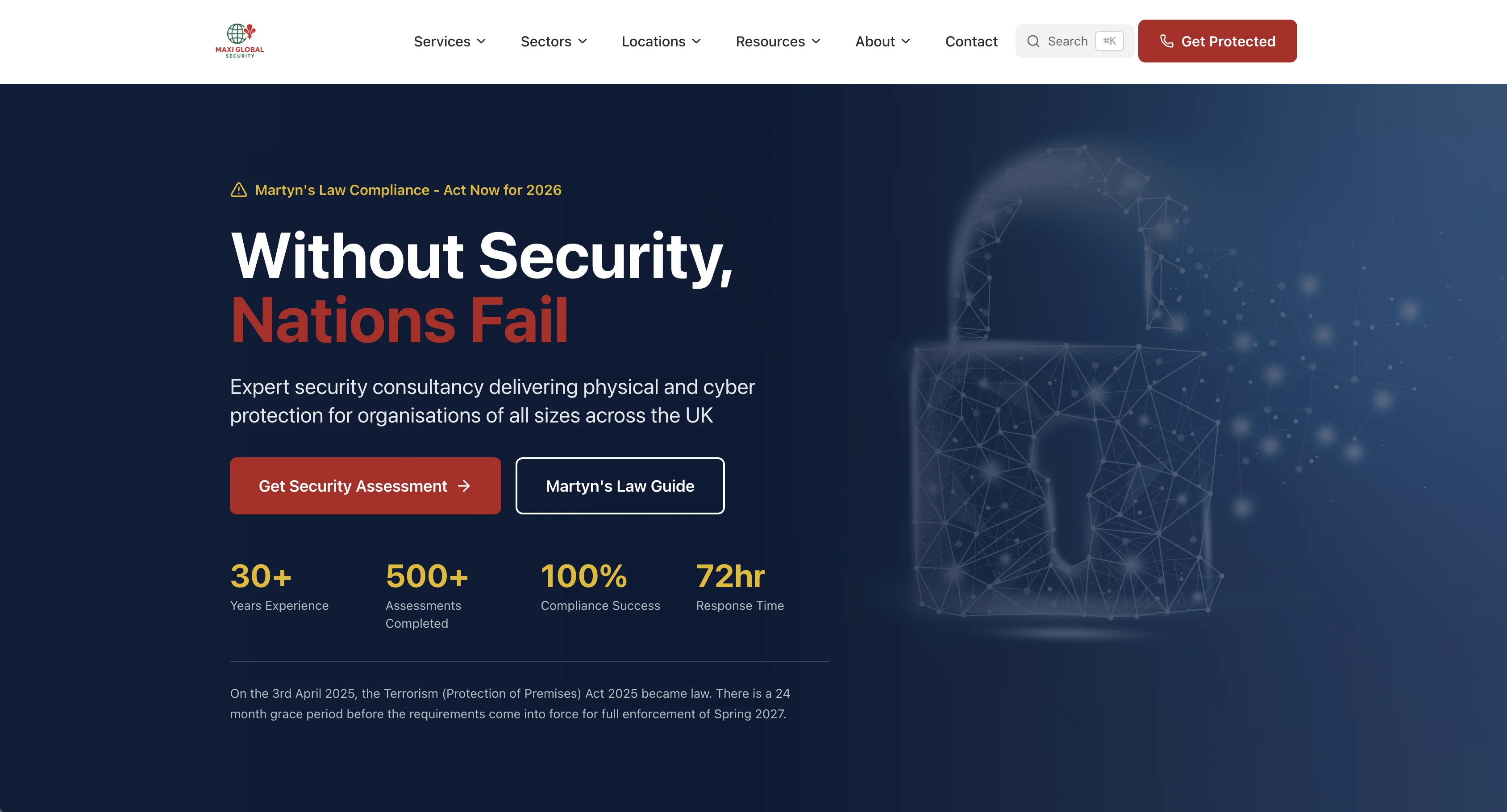 Maxi Global Security website screen 1