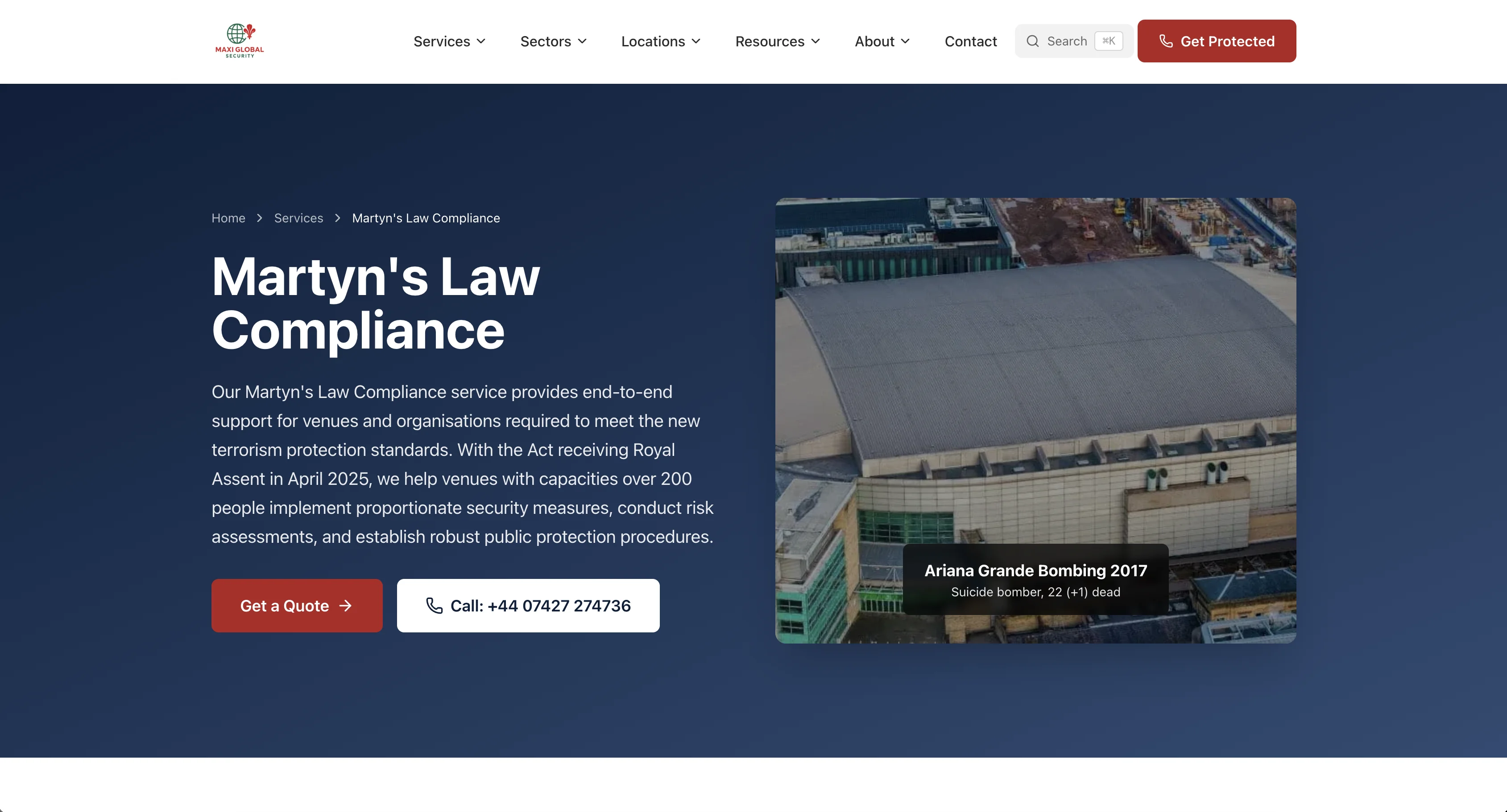 Maxi Global Security website screen 2