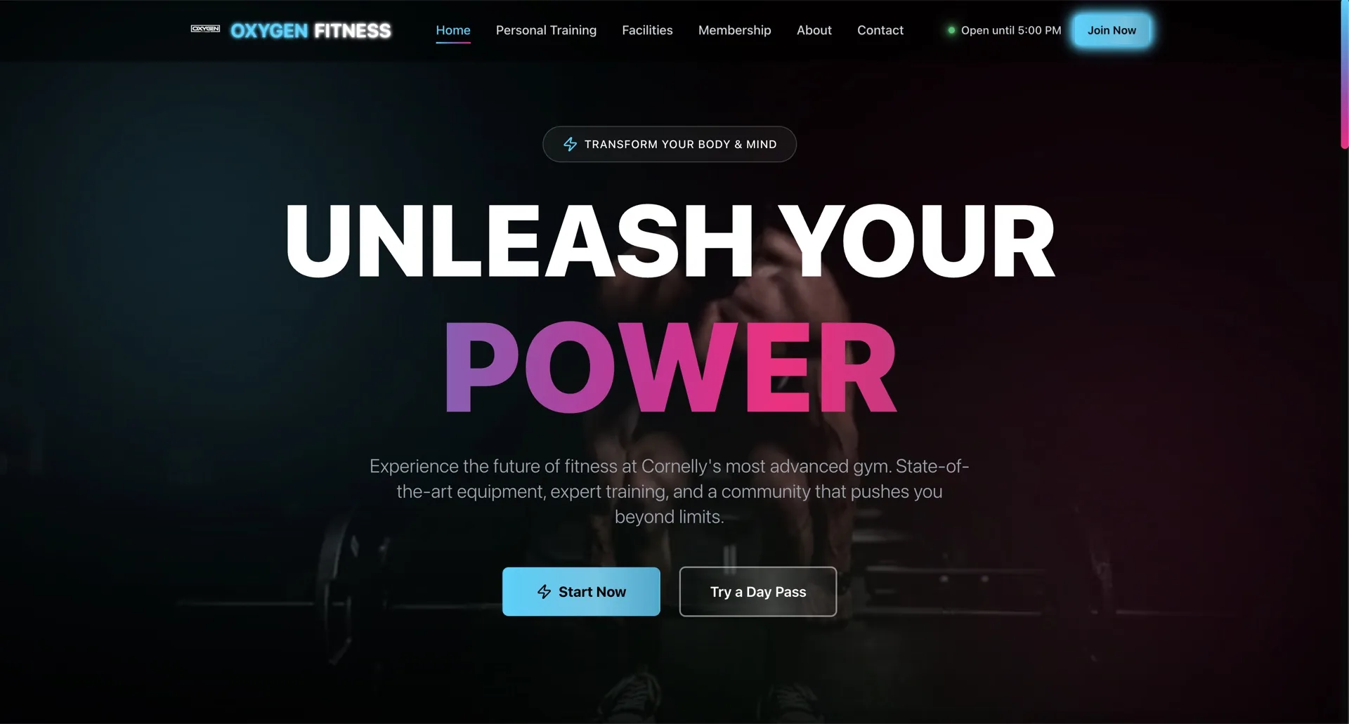 Oxygen Fitness Wales website screen 2