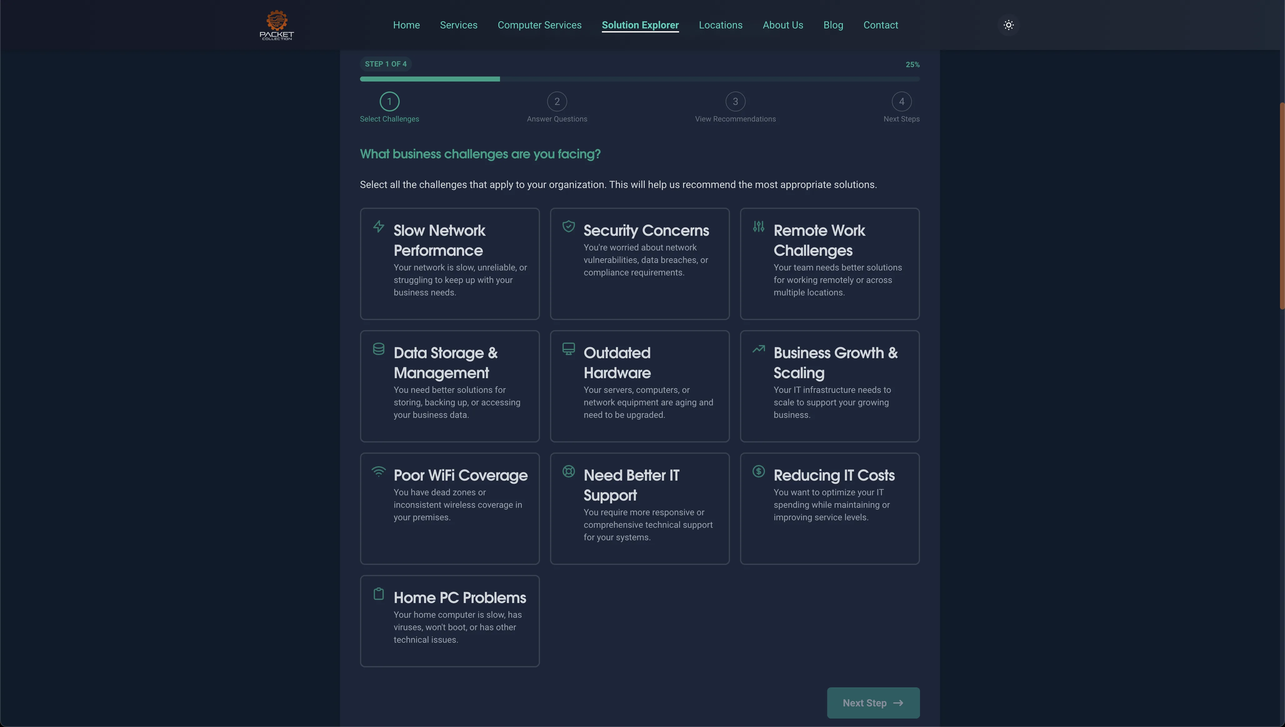 Packet Collection website screen 2