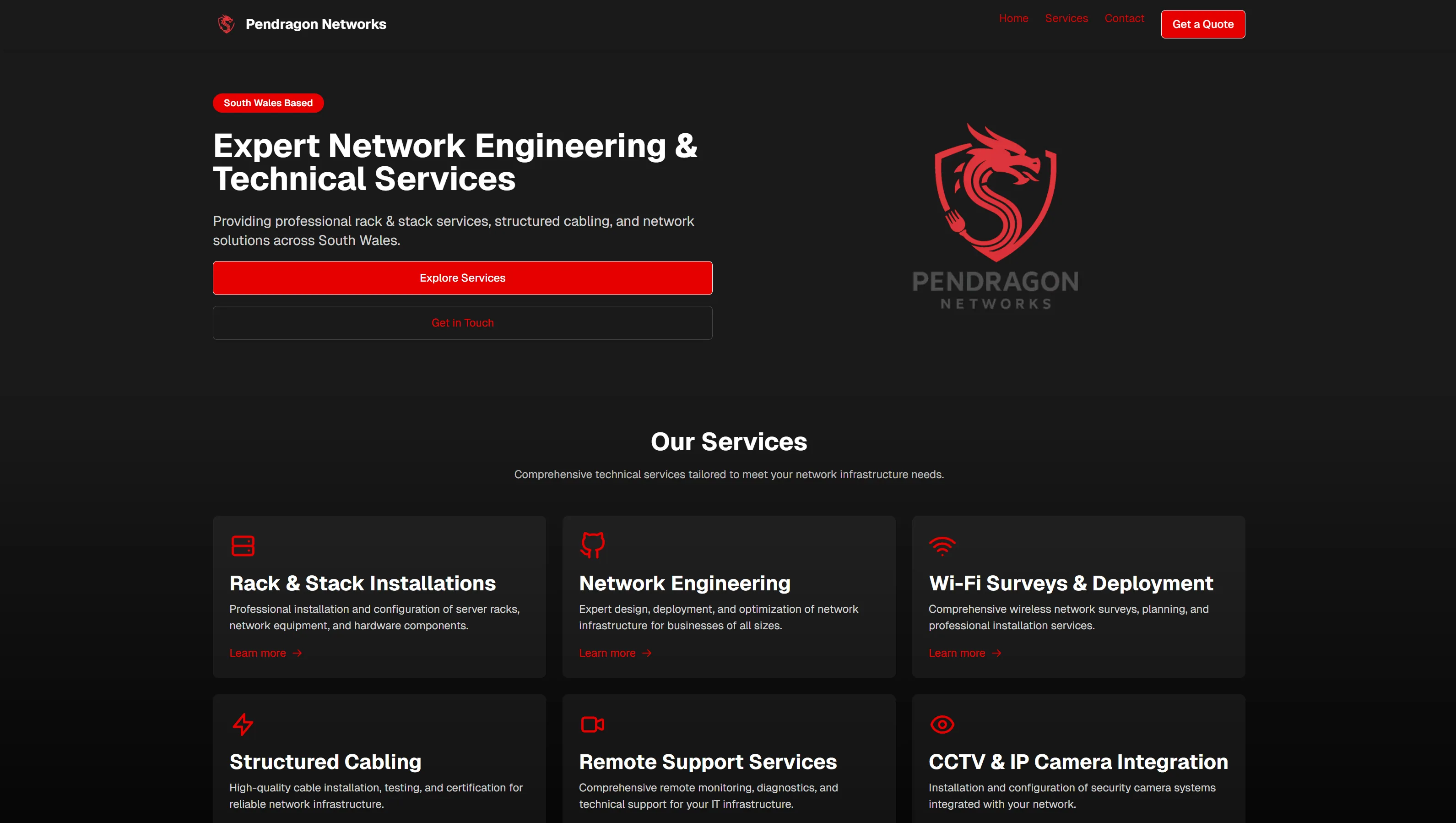 Pendragon Networks website screen 1