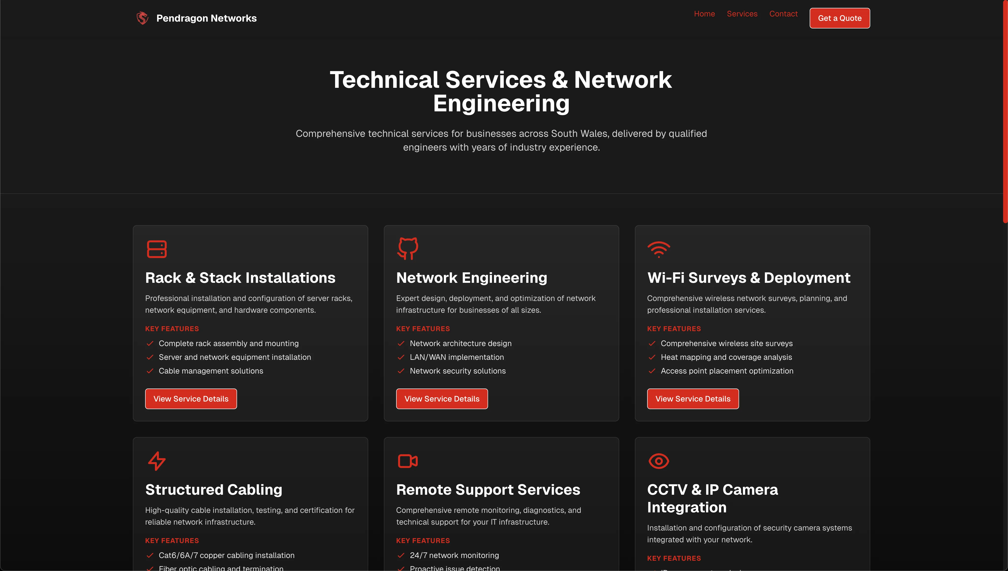 Pendragon Networks website screen 2