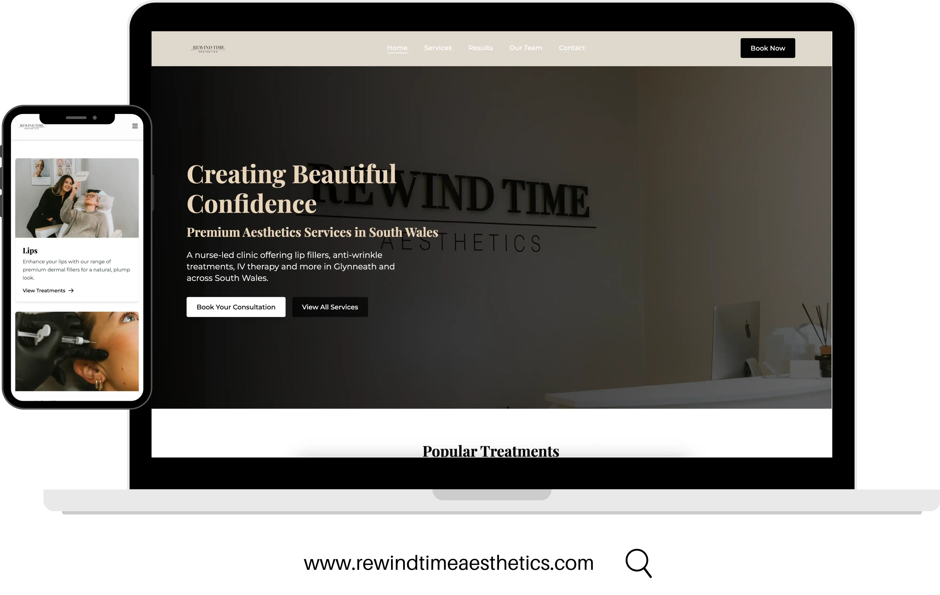 Rewind Time Aesthetics website