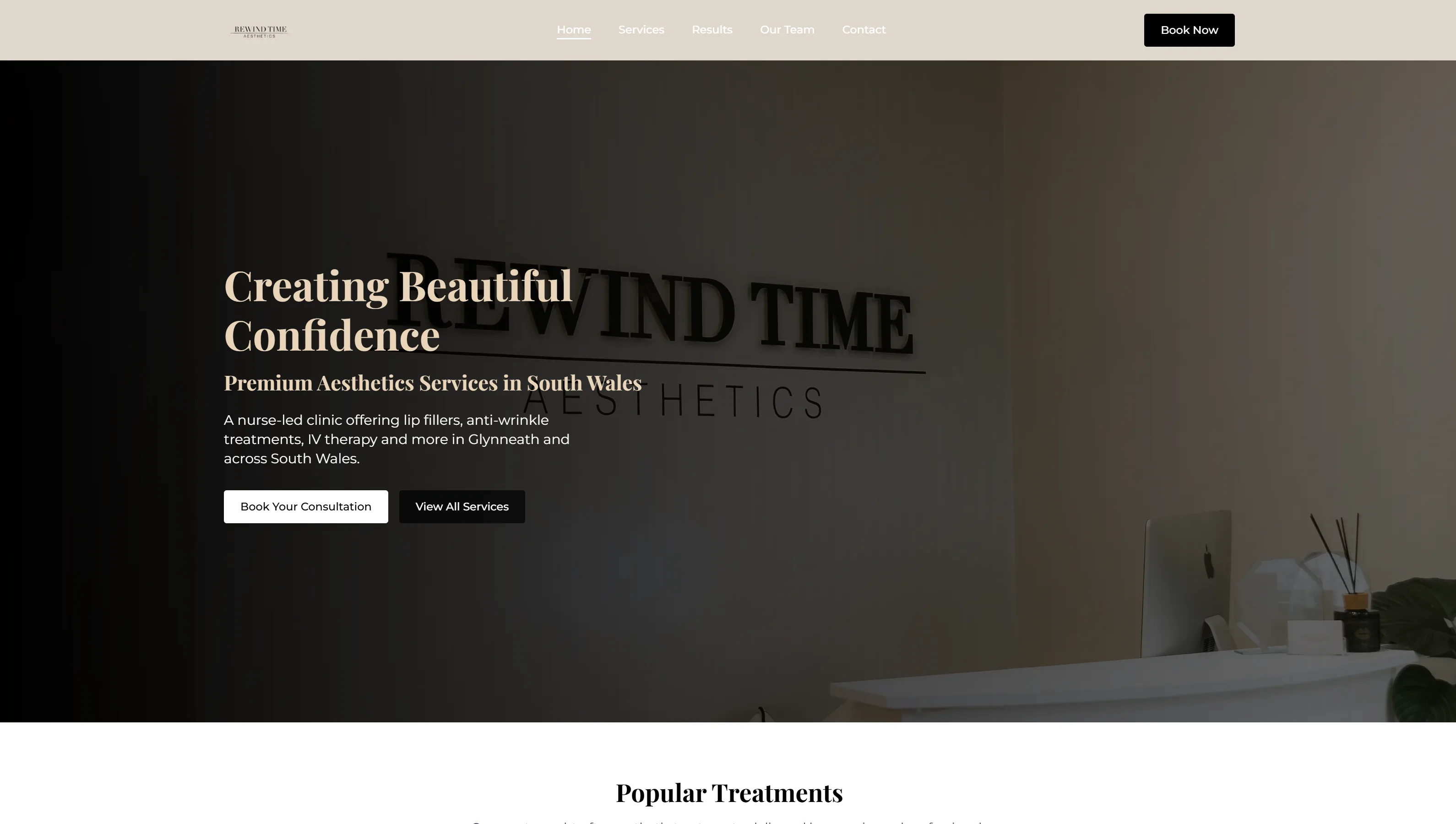 Rewind Time Aesthetics website screen 1