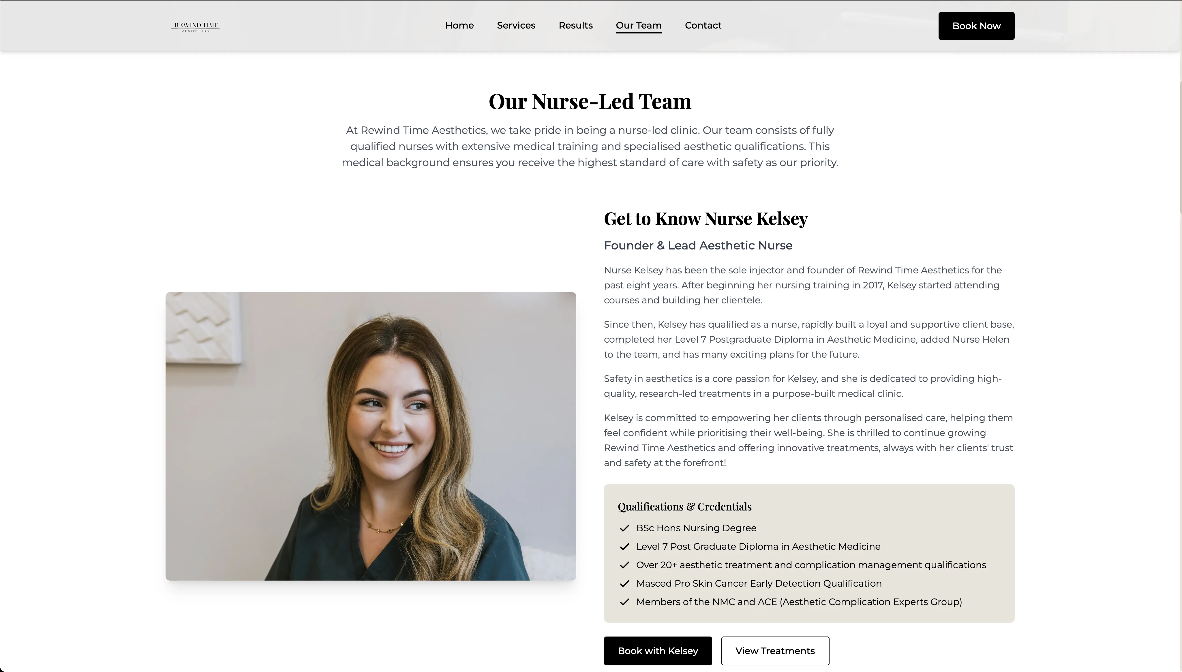 Rewind Time Aesthetics website screen 2