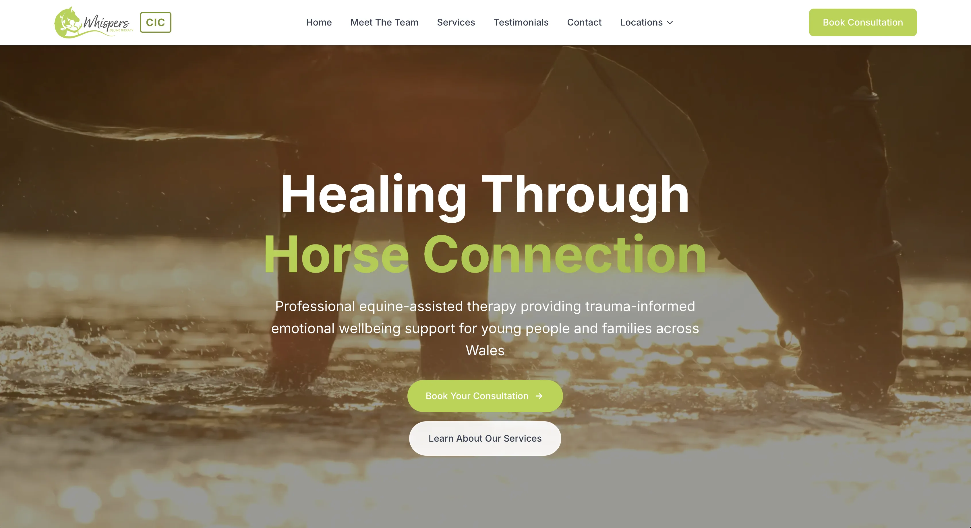 Whispers Equine Therapy website screen 1