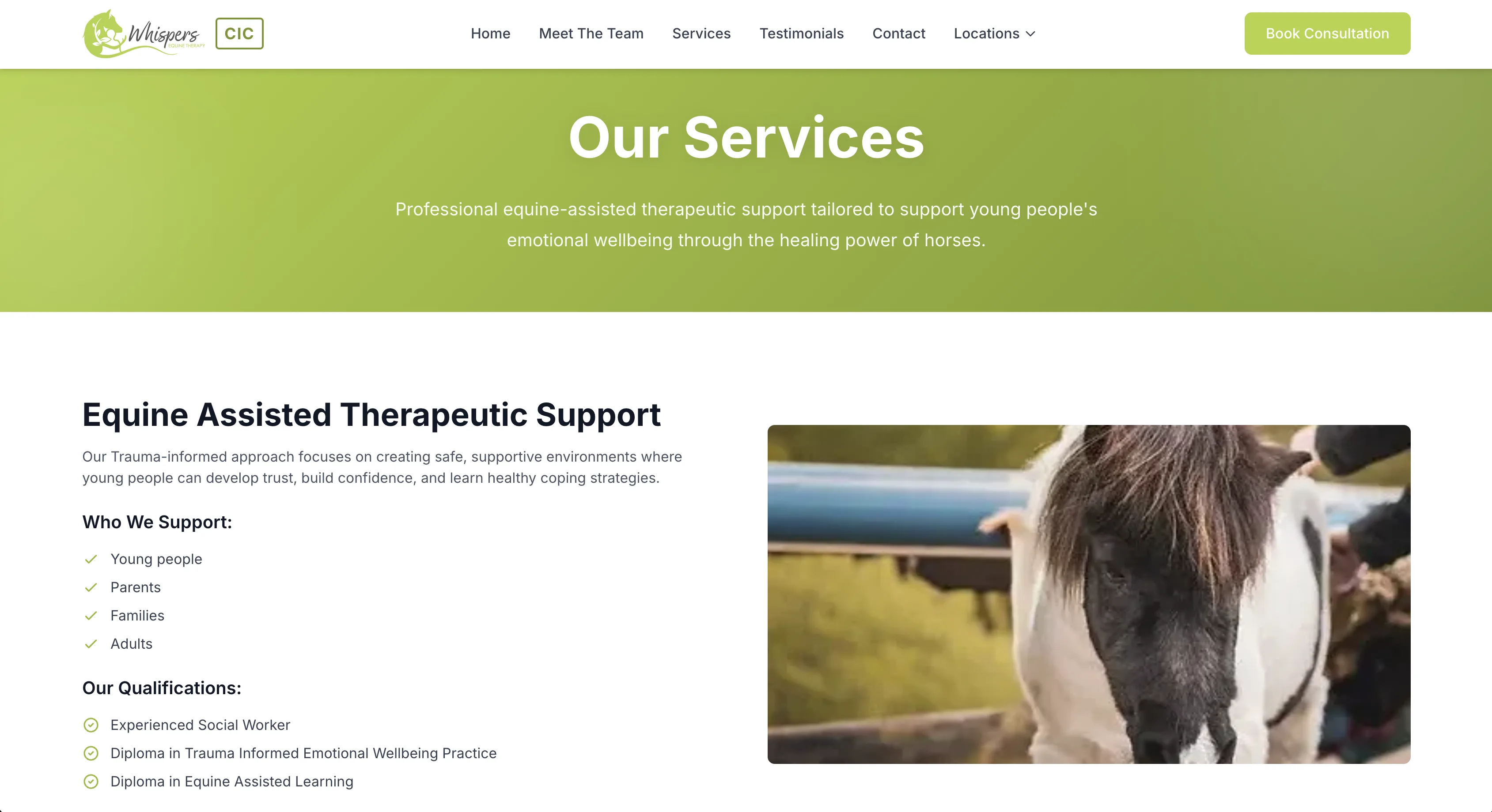 Whispers Equine Therapy website screen 2