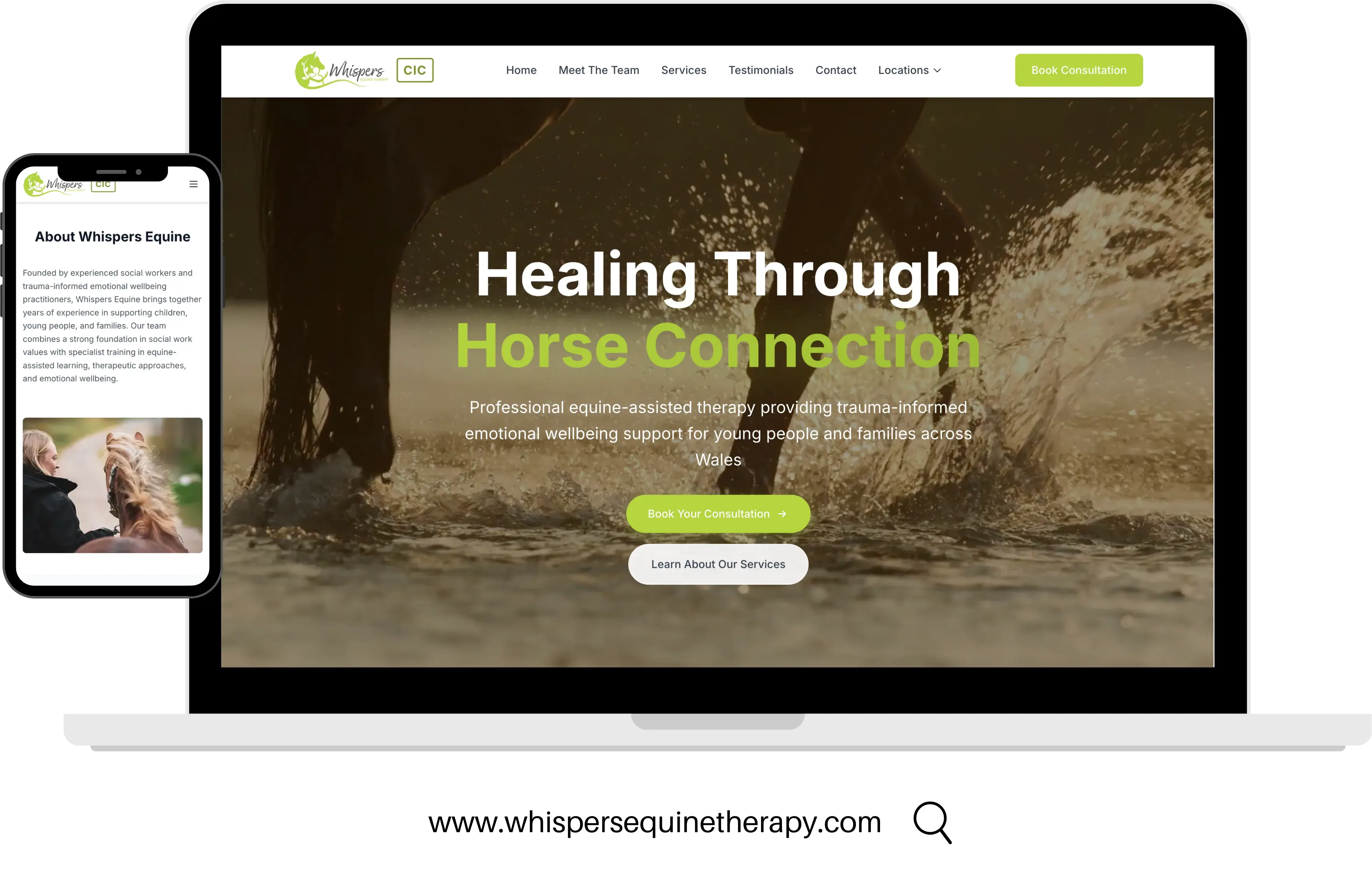 Whispers Equine Therapy website